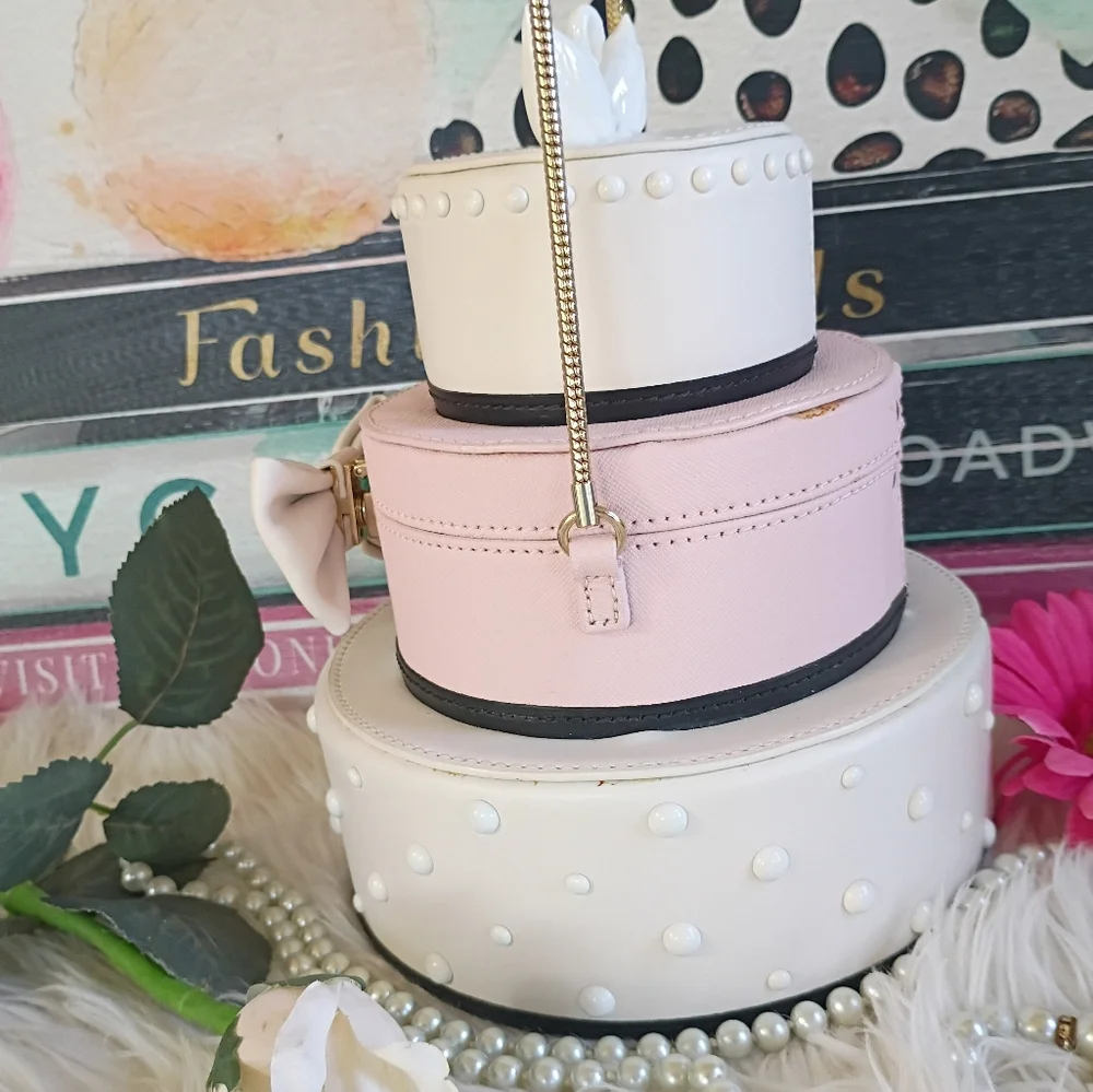 NEW Rare Kate Spade Wedding Belles Swan Pink White 3D Tiered Bridal Cake Clutch - Picture 10 of 16